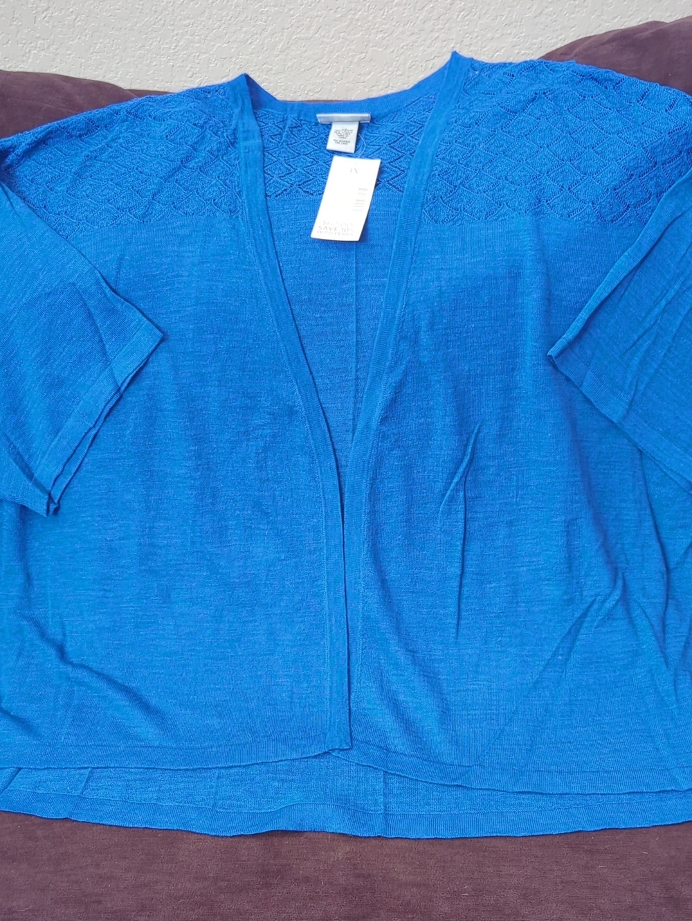Catherines Bright Blue Open-Front Knit Sweater